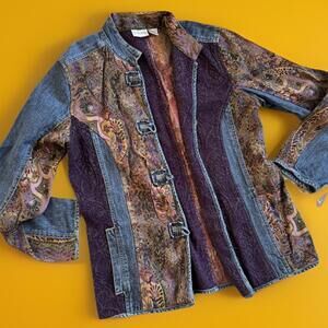 Chico's Practical Magic Witchy Hobo Patchwork Women's Denim Jacket